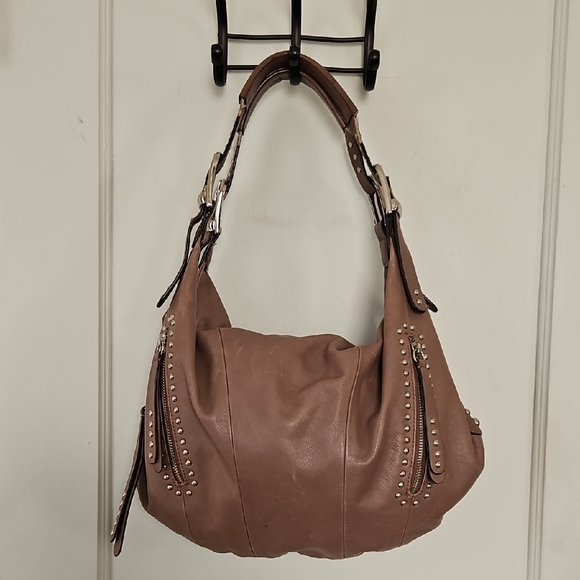 b. makowsky Handbags - B. makowsky Studded Brown Leather Hobo Bag